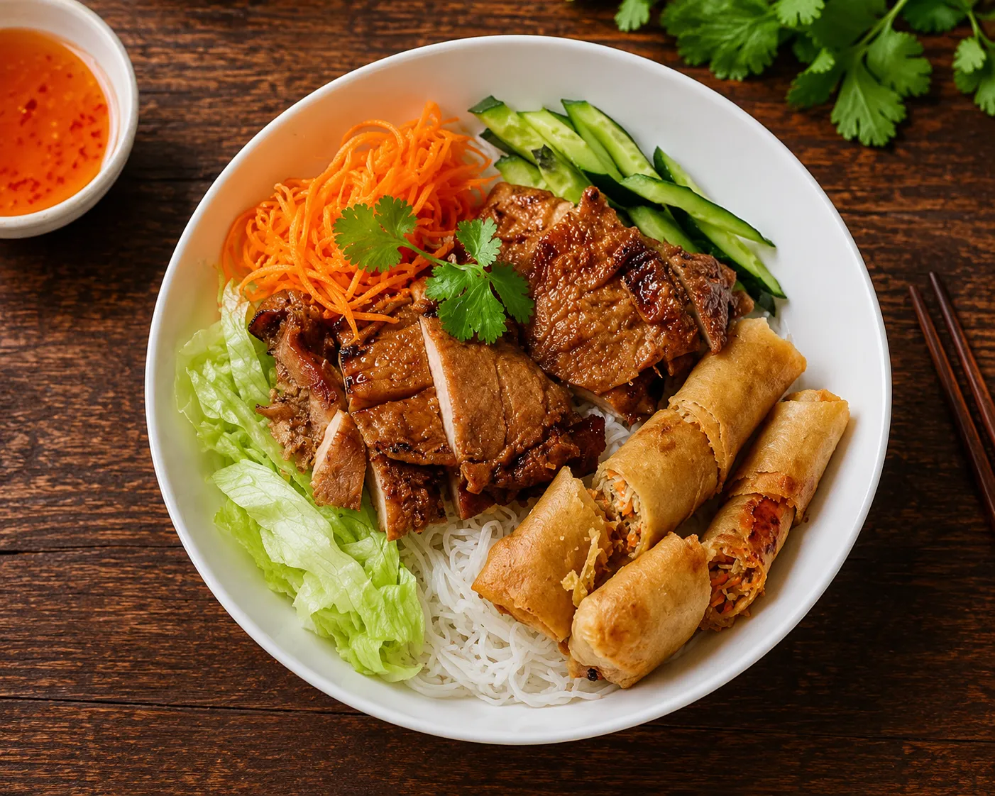 Fresh Vietnamese noodle bowl at Dak Land Restaurant